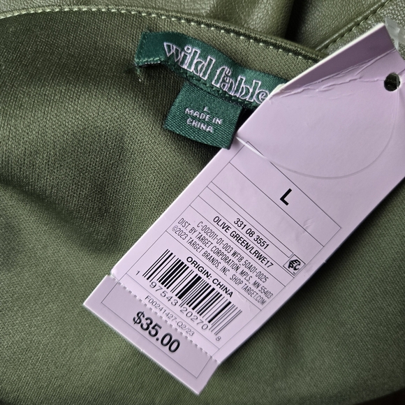 NWT Wild Fable Faux Leather Olive Green Zippered Mini Dress w/Pockets - Picture 13 of 15